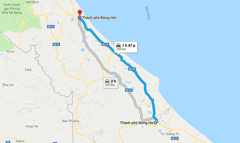 Thị xã Quảng Trị nằm cách Quảng Bình 150km