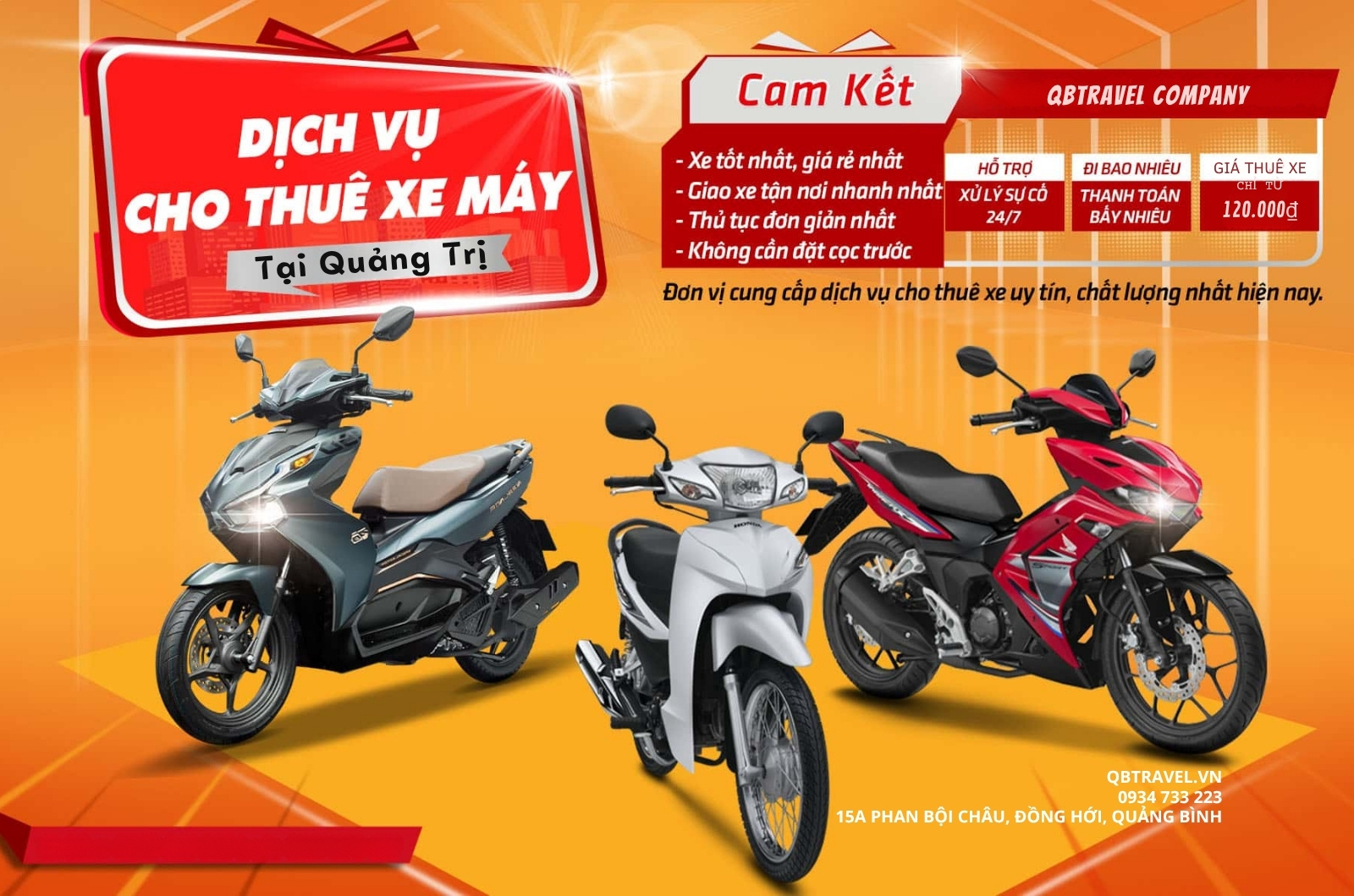 Dịch vụ cho thuê xe máy Quảng Trị chất lượng tại QBTravel