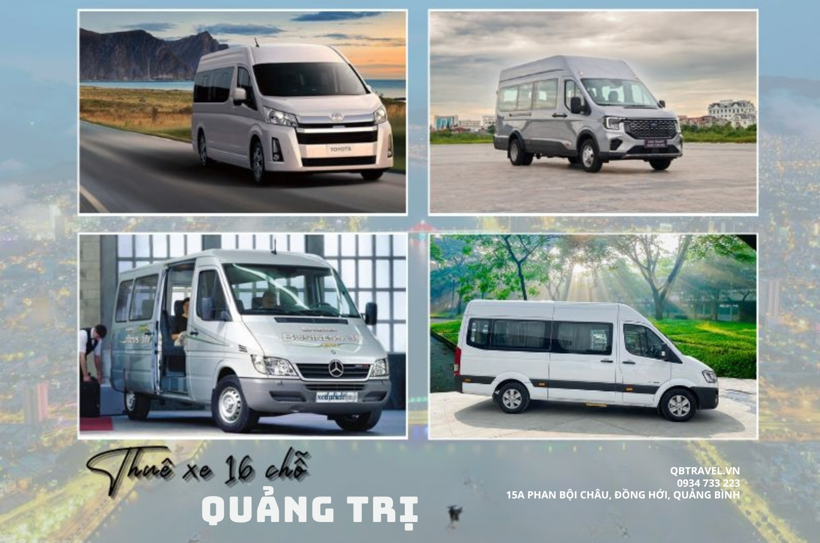Nhiều dòng xe 16 chỗ đời mới tại QBTravel